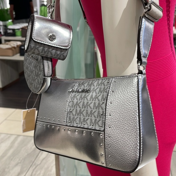 Michael Kors Jet Set Travel Small Metallic Patchwork Signature Logo Crossbody - Picture 6 of 16